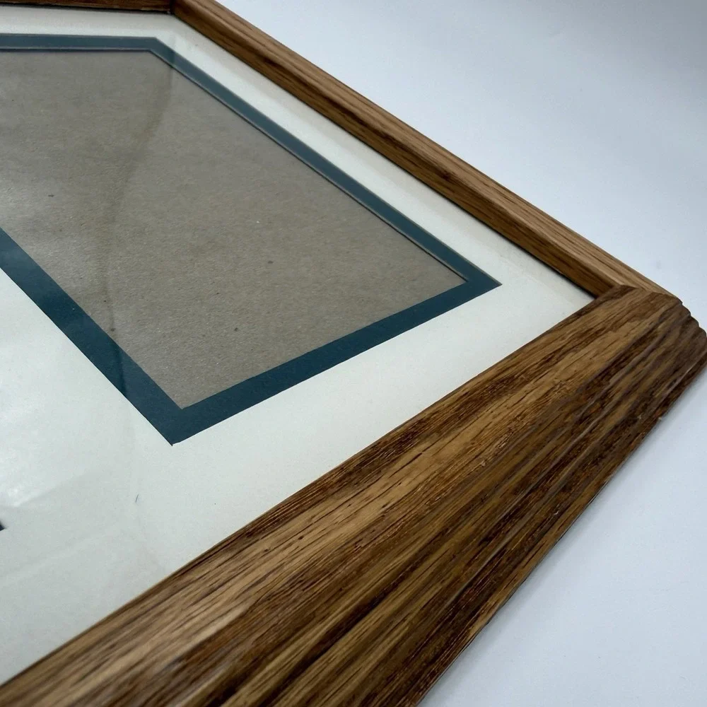 Vtg Wood Picture Frame Three Sections 4 X 6 Double Matted Cottage Family 1990s